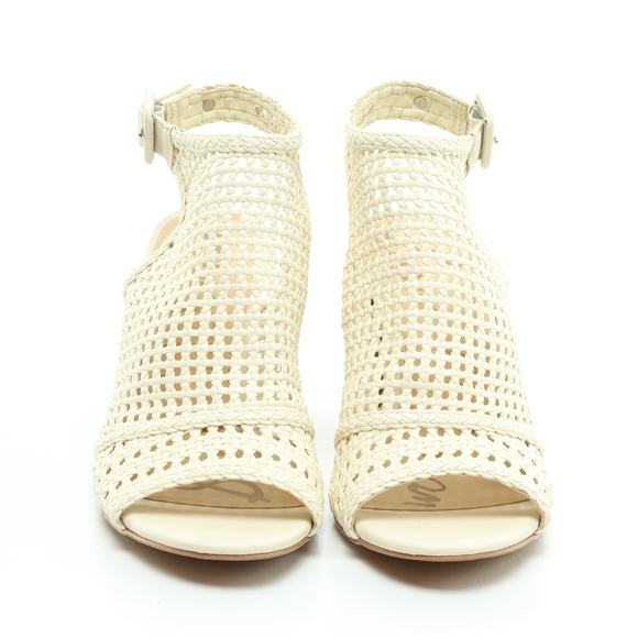 Sam Edelman Evie Basket Weave Heeled Leather Sandals Women 7 Off White/Brown - Picture 5 of 16